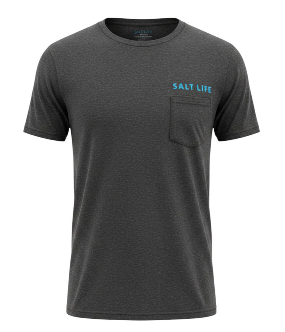 Salt Life Tee Shirt Men's S Grey Blue 1-Pocket Aquaholic Back Print